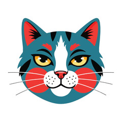 Whimsical Cat Portrait: A captivating illustration of a cat with a unique aesthetic and expressive features. The cat's facial expression and color palette give a captivating and cheerful look.