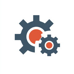 Two gears interlocking representing collaboration technology and teamwork in a system solution or mechanical process engineering icon