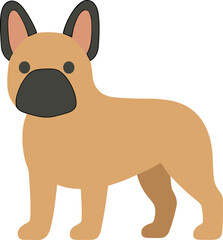 Cute Cartoon Flat French Bulldog Simple Illustration Isolated on White