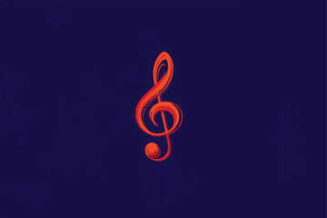 Vibrant Orange Treble Clef Music Symbol on Dark Blue Background Artistic Interpretation Illustration
