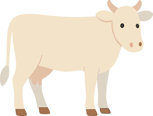 Simple Flat Illustration of a Cream Colored Dairy Cow Farm Animal