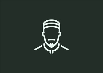 A minimalist line art logo of a Muslim man, symbolizing identity, spirituality, and simplicity