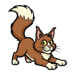 Cartoon Cat in Playful Pose: A delightful cartoon cat in a playful pose, with its fur standing up in an arch, poised for action. Depicting the joy of feline capers.