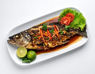 Whole Fried Fish with Spicy Sauce and Vegetables