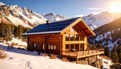 Mountain Chalet with Solar Panels in Aspen, Colorado – Sustainable Alpine Living and Renewable Energy in Winter Landscape
