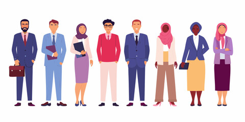 Diverse group of professional men and women standing together in business attire