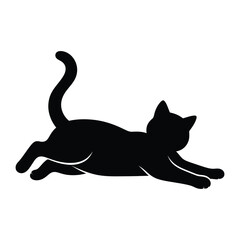 Playful Silhouette: An elegant black cat leaps playfully, its form a sleek silhouette against a neutral backdrop, captured in this captivating illustrative work. 