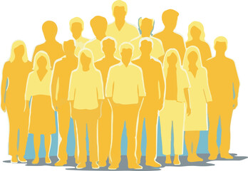 Diverse Group of People Standing Together in Warm Yellow Tones