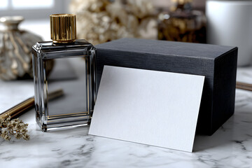 Dark Stone Luxury Perfume & Blank Card Branding Mockup