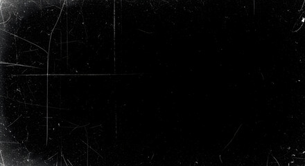 Dust and scratches design. Aged photo editor layer. Black grunge abstract background. Copy space. Black background.