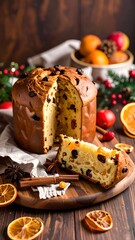 Festive Christmas cake, sliced and ready to enjoy
