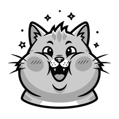Playful Kitty: A monochrome cartoon illustration depicts a delighted cat, head adorned with sparkling stars, expressing an animated display of pleasure and merriment.
