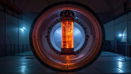 Large, circular, glowing object in a lab