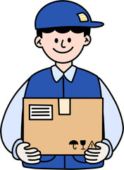 택배 박스 배달 트럭 기사 캐릭터 라인드로잉(delivery box person character line drawing)