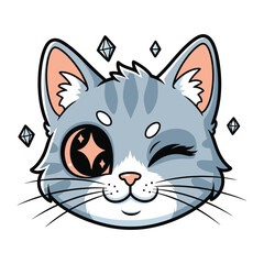 Whimsical Cat Portrait: A cheerful cat illustration with a wink and sparkling details, perfectly capturing the charm and playfulness of a beloved feline.