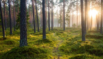 Fototapeta premium Sunrise in a pine forest (1)