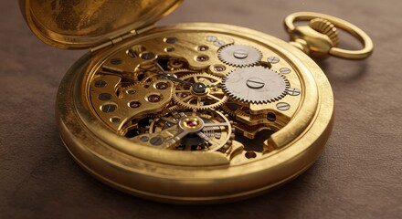 Intricate golden pocket watch showcasing detailed gears and craftsmanship.