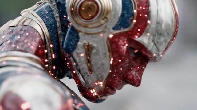 Closeup futuristic robot head