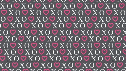 Repeating pattern of X and O letters with pink hearts