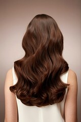 Obraz premium Radiant Locks: Showcase the Beauty and Shine of Long, Wavy Brown Hair for Hair Care, Color, and Beauty Product Campaigns, Highlighting Hair Texture, Color and Health with Subtle Waves