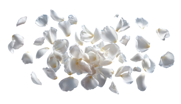 Scattered white rose petals