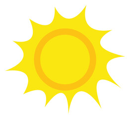 Bright Yellow Cartoon Sun with Spiky Rays and Orange Ring