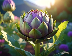 Close-up of a vibrant artichoke in bloom