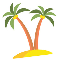 Two Cartoon Palm Trees on a Sandy Island