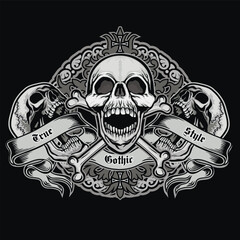 gothic sign with skull, grunge vintage design t shirts