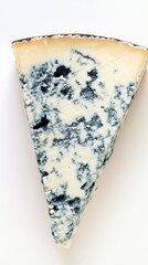 Triangle of blue cheese with mold on white background  