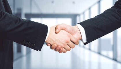 A Close-Up of Two Businessmen Shaking Hands, Symbolizing a Partnership, Agreement, or Deal in a Modern Office Setting