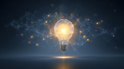 Business Innovation Mind Map Surreal Illustration Glowing Lightbulb Center Connected To Digital Nodes Creativity Progress Disruptive Ideas Cosmic Art 