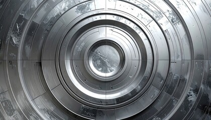 Abstract Silver Circular Metallic Rings Background with Industrial Theme and Radial Gradient Effect