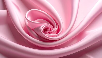 Abstract Pink Satin Fabric Swirl Close Up Texture Elegant Soft Shiny Material with Delicate Folds Ideal for Backgrounds Fashion and Artistic Projects