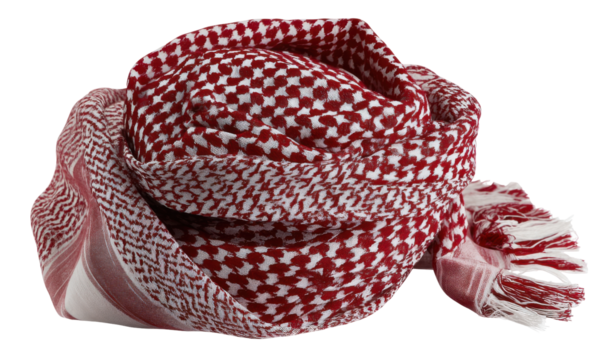 Folded red and white checkered head wrap