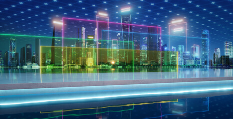 3d rendering futuristic smart city metaverse connecting digital data network