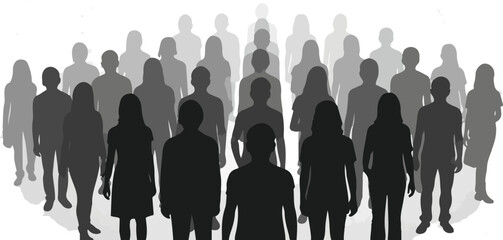 Grayscale Silhouettes of a Large Standing Crowd