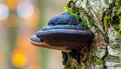 Obraz premium A dark, fungi growth on a tree trunk