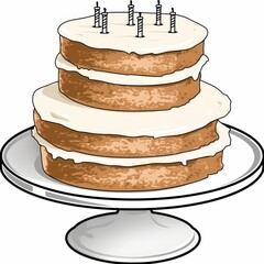 A beautiful three-tiered cake with frosting and candles, perfect for celebration and special occasions.