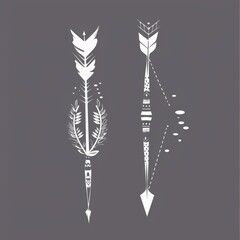 Intricate white arrows adorned with decorative patterns on a dark background, showcasing artistic design.