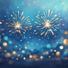 Breathtaking golden fireworks blossom in the night sky, illuminating a vibrant blue backdrop, creating a festive ambiance.