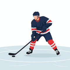 Hockey player in action focused on the puck.