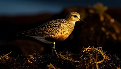 Golden Plover in sunlit coastal habitat