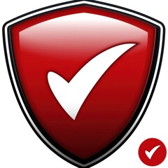 A bold red shield icon with a checkmark, symbolizing security and trust.