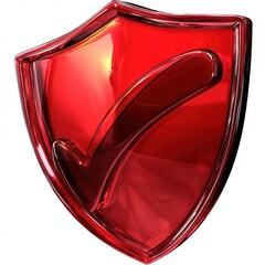 A glossy red shield icon with a checkmark symbolizing security and trust.