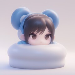 Cute animated character with a blue bear hat peeking out from a fluffy white cloud, evoking a playful and whimsical vibe.