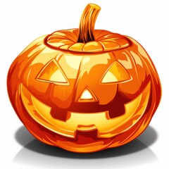 A vibrant, carved Halloween pumpkin with a cheerful face, ideal for festive autumn decorations.