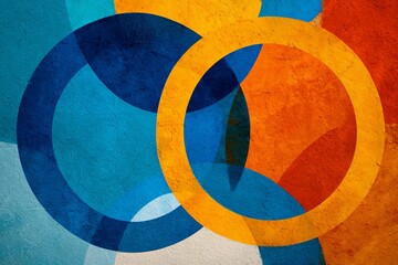 Fototapeta premium Colorful abstract circles blend harmoniously on a textured wall in an urban art installation at midday