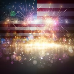 A vibrant display of fireworks against a backdrop of the American flag, celebrating Independence Day.
