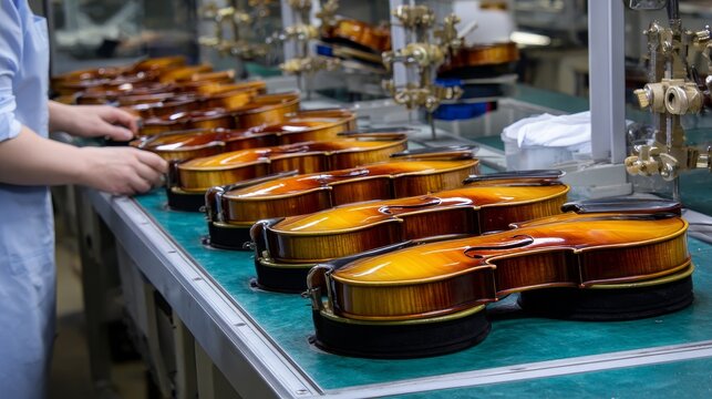 A man is working on a violin